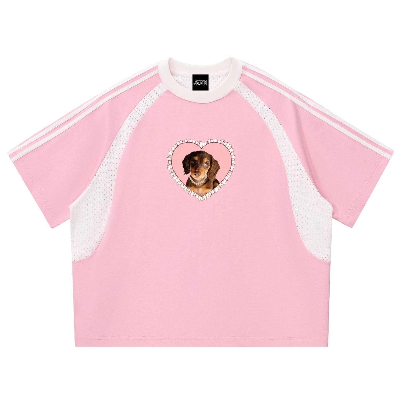 Marie B-Day Collection Contrast Stripes Panel Mesh T-shirt