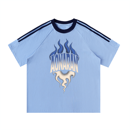 Aonaran Varsity Contrast Tape Crewneck Cotton T-Shirt