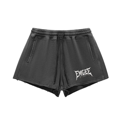 EMGEE Snow Washed Raw Edge Drawstring Shorts