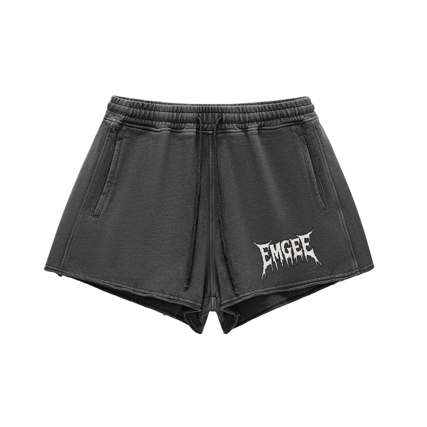 EMGEE Snow Washed Raw Edge Drawstring Shorts