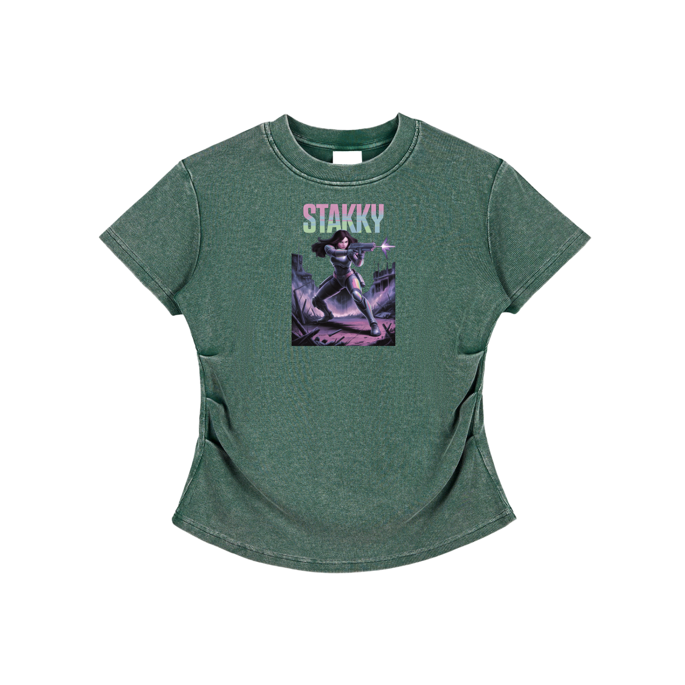 Stakky Season 2 Vintaged-Wash Bodycon Cotton T-Shirt