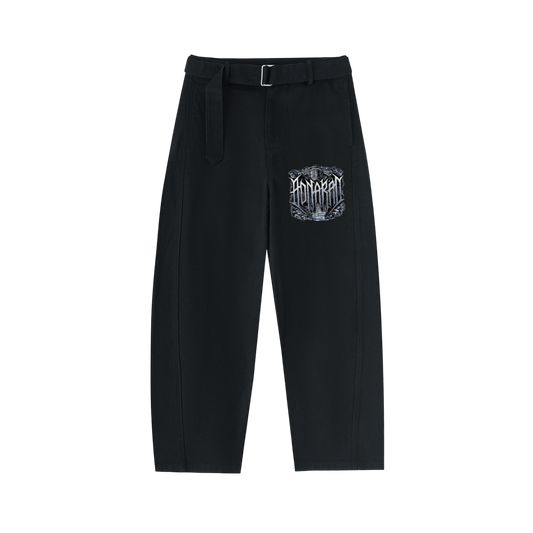 Aonaran Angelic Frost Twisted-Seam Belted Curved-Blade Pants