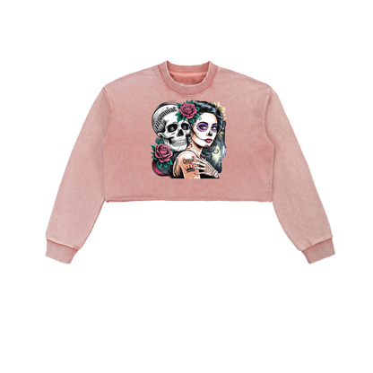 QueenSteph Snow Washed Raw Edge Cropped Sweatshirt