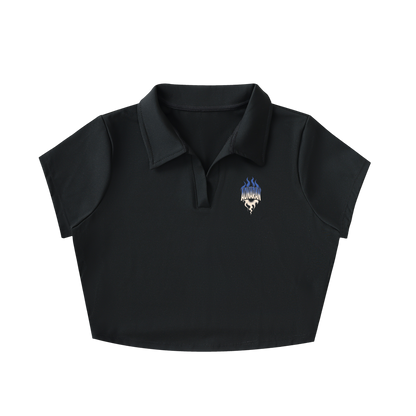 Aonaran Varsity V-Neck Lapel Crop Top