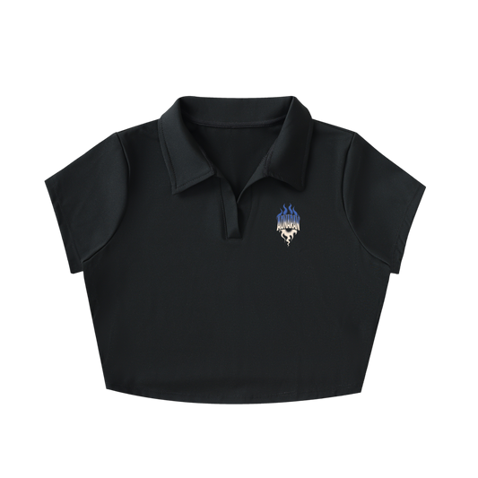 Aonaran Varsity V-Neck Lapel Crop Top