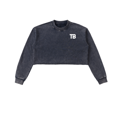 ThunderBuddies Snow Washed Raw Edge Cropped Sweatshirt
