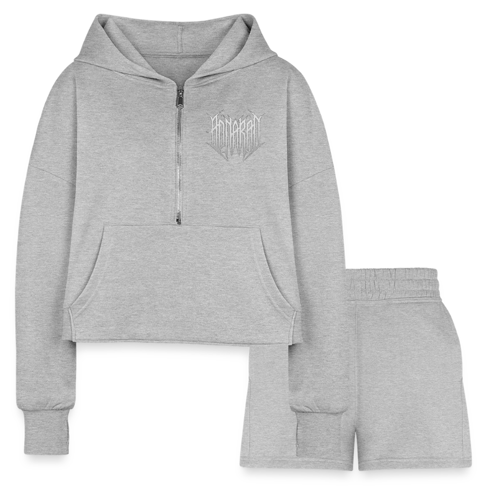 Aonaran Ashlete Women’s Cropped Hoodie & Jogger Short Set - heather gray