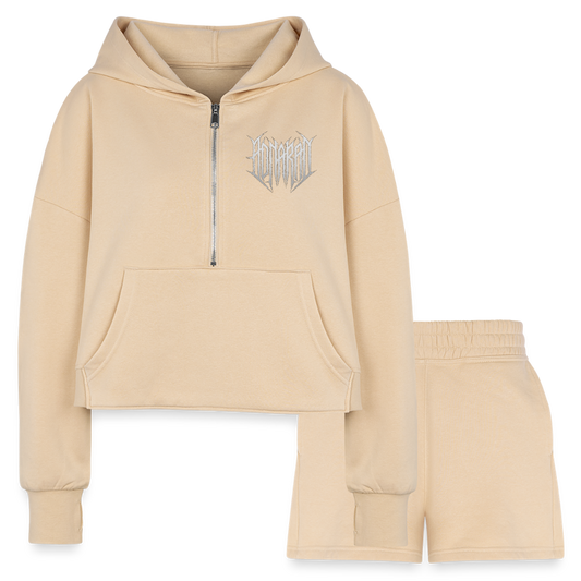 Aonaran Ashlete Women’s Cropped Hoodie & Jogger Short Set - nude