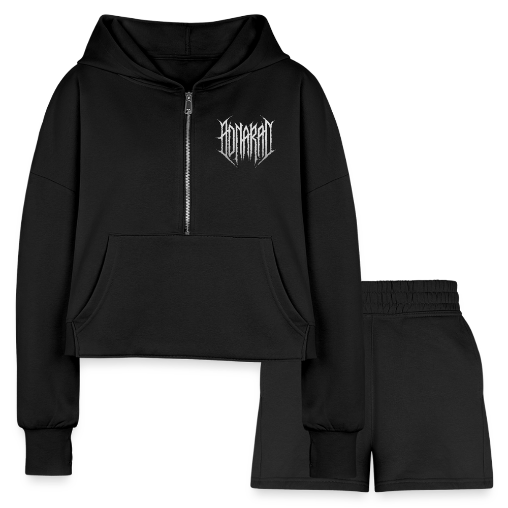 Aonaran Ashlete Women’s Cropped Hoodie & Jogger Short Set - black