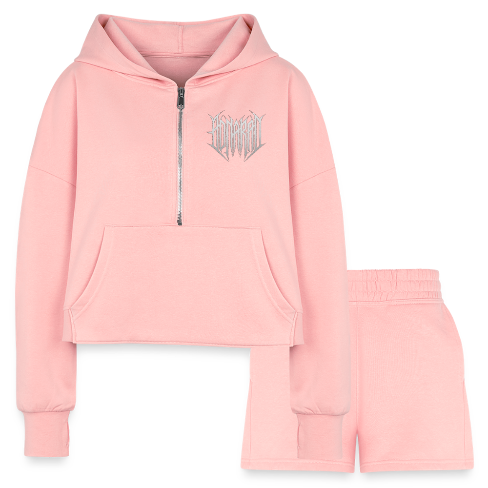 Aonaran Ashlete Women’s Cropped Hoodie & Jogger Short Set - light pink