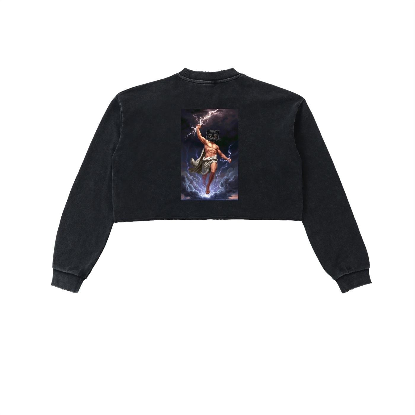 ThunderBuddies Snow Washed Raw Edge Cropped Sweatshirt