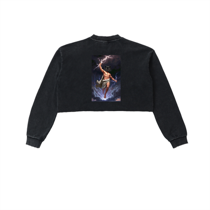 ThunderBuddies Snow Washed Raw Edge Cropped Sweatshirt