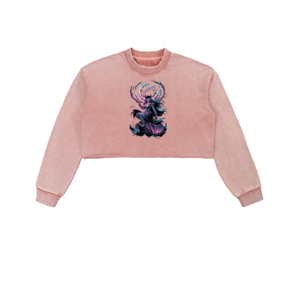 BaddieBreezy Snow Washed Raw Edge Cropped Sweatshirt