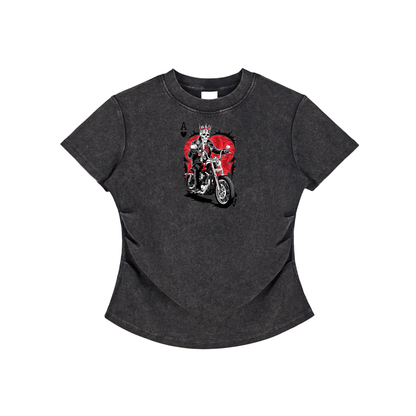 Aonaran Ace Vintaged-Wash Bodycon Cotton T-Shirt