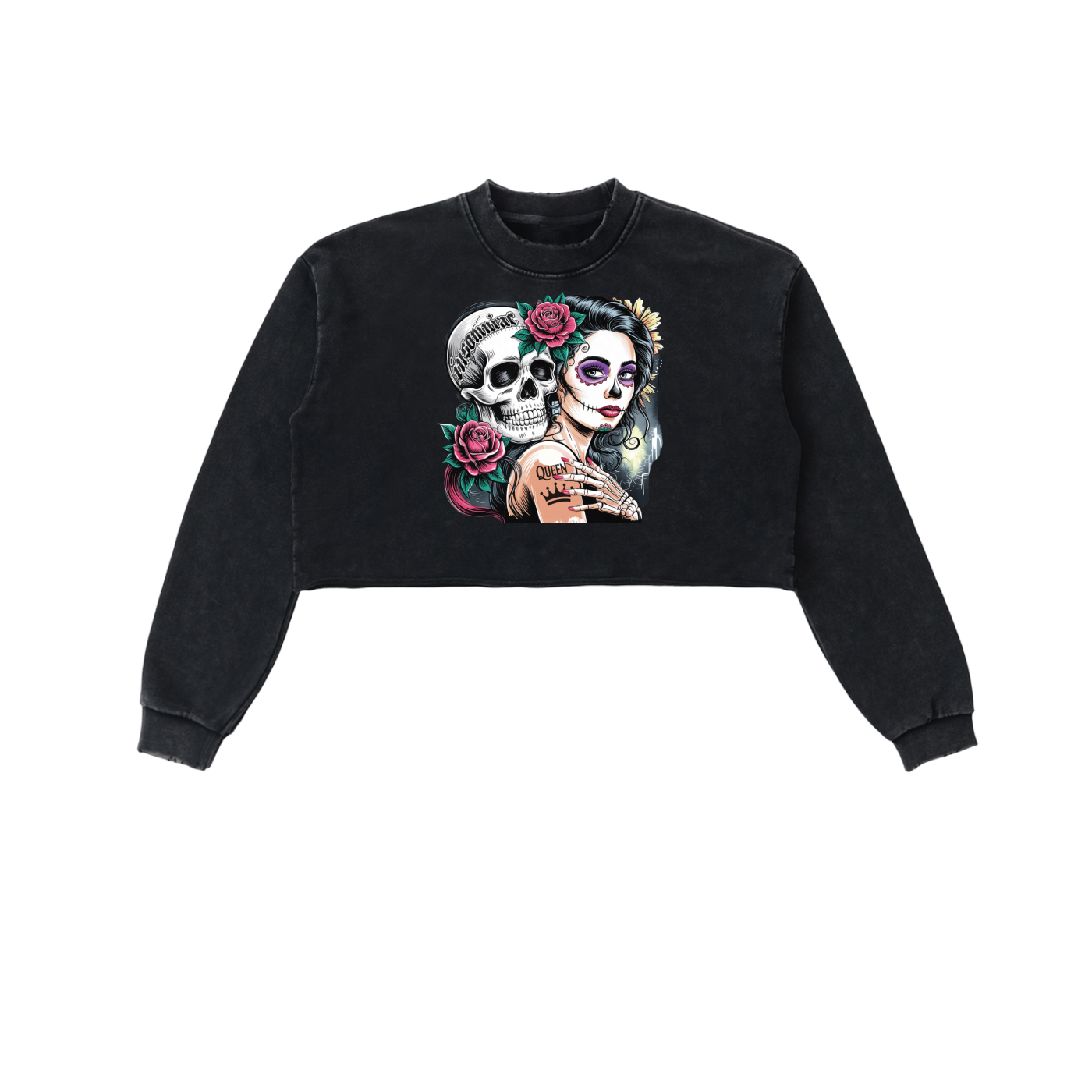 QueenSteph Snow Washed Raw Edge Cropped Sweatshirt