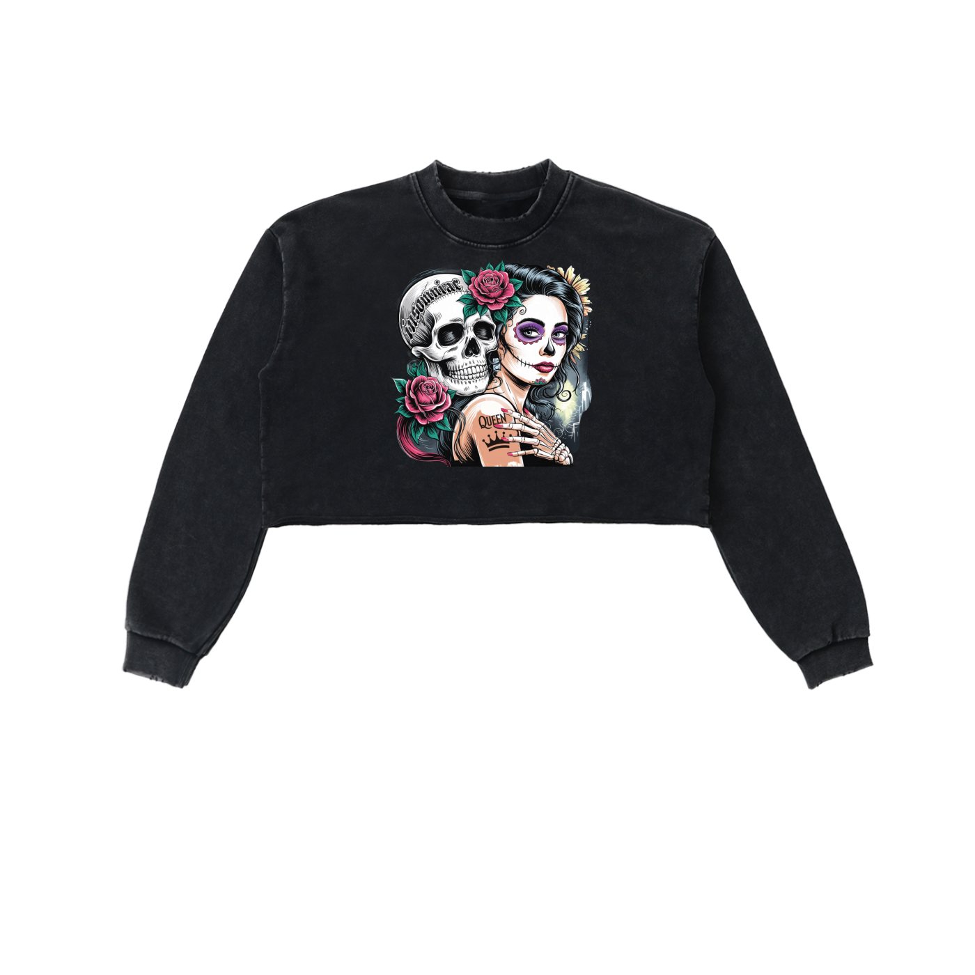 QueenSteph Snow Washed Raw Edge Cropped Sweatshirt