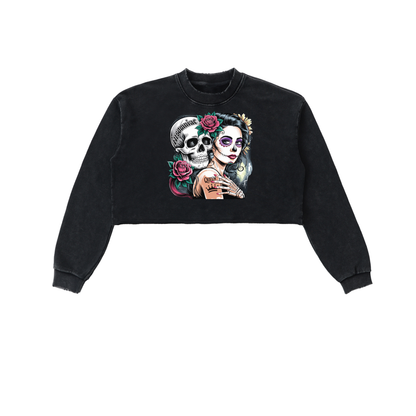 QueenSteph Snow Washed Raw Edge Cropped Sweatshirt