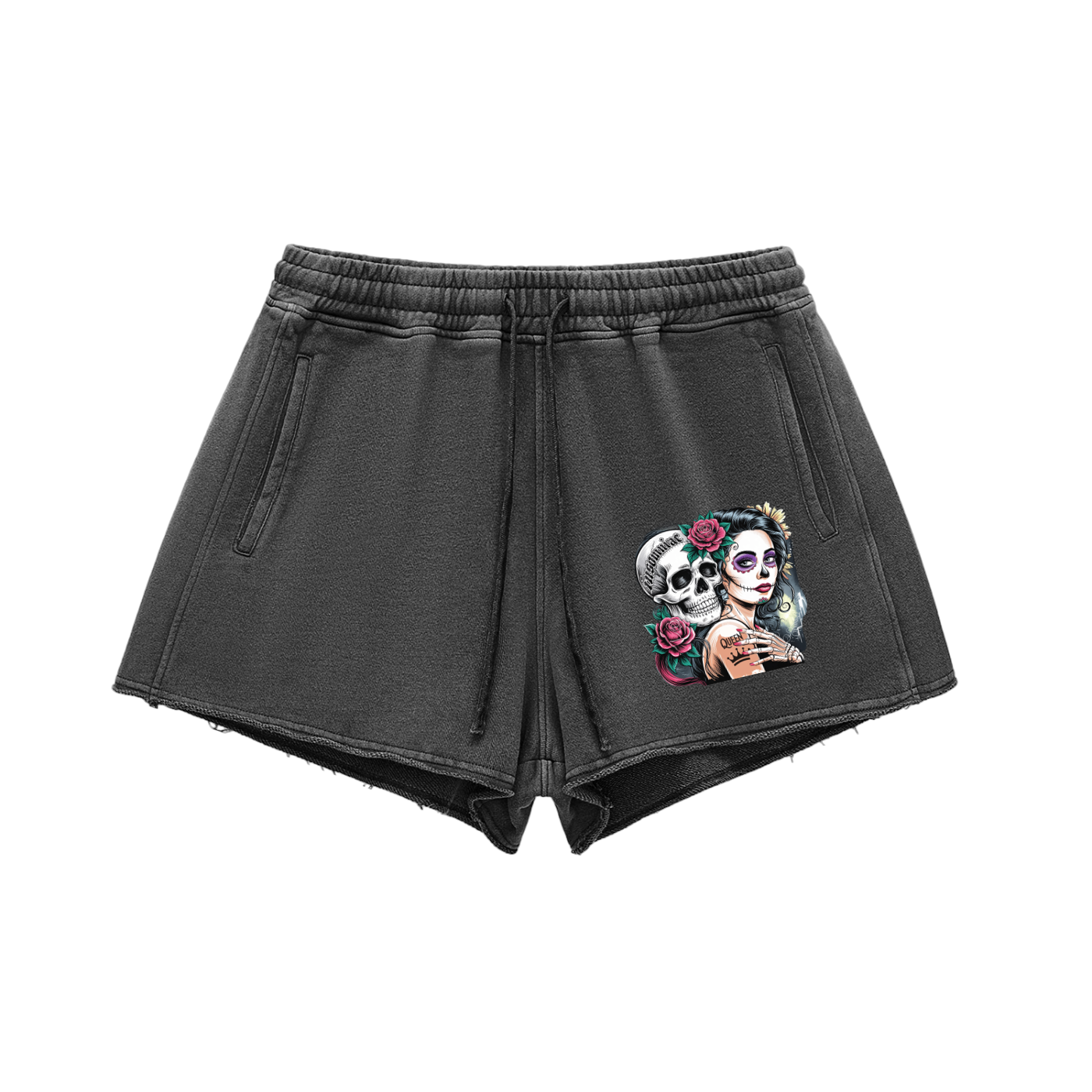 QueenSteph Snow Washed Raw Edge Drawstring Shorts