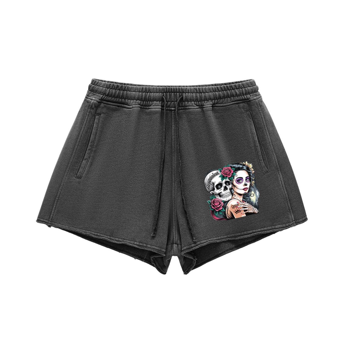 QueenSteph Snow Washed Raw Edge Drawstring Shorts