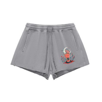 Aonaran 1 OFF Snow Washed Raw Edge Drawstring Shorts