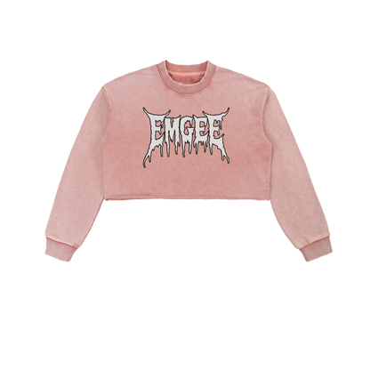 EMGEE Snow Washed Raw Edge Cropped Sweatshirt