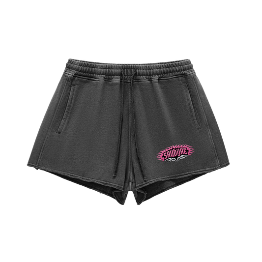 SaudiJae Snow Washed Raw Edge Drawstring Shorts