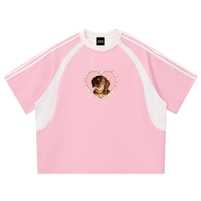 Marie B-Day Collection Contrast Stripes Panel Mesh T-shirt