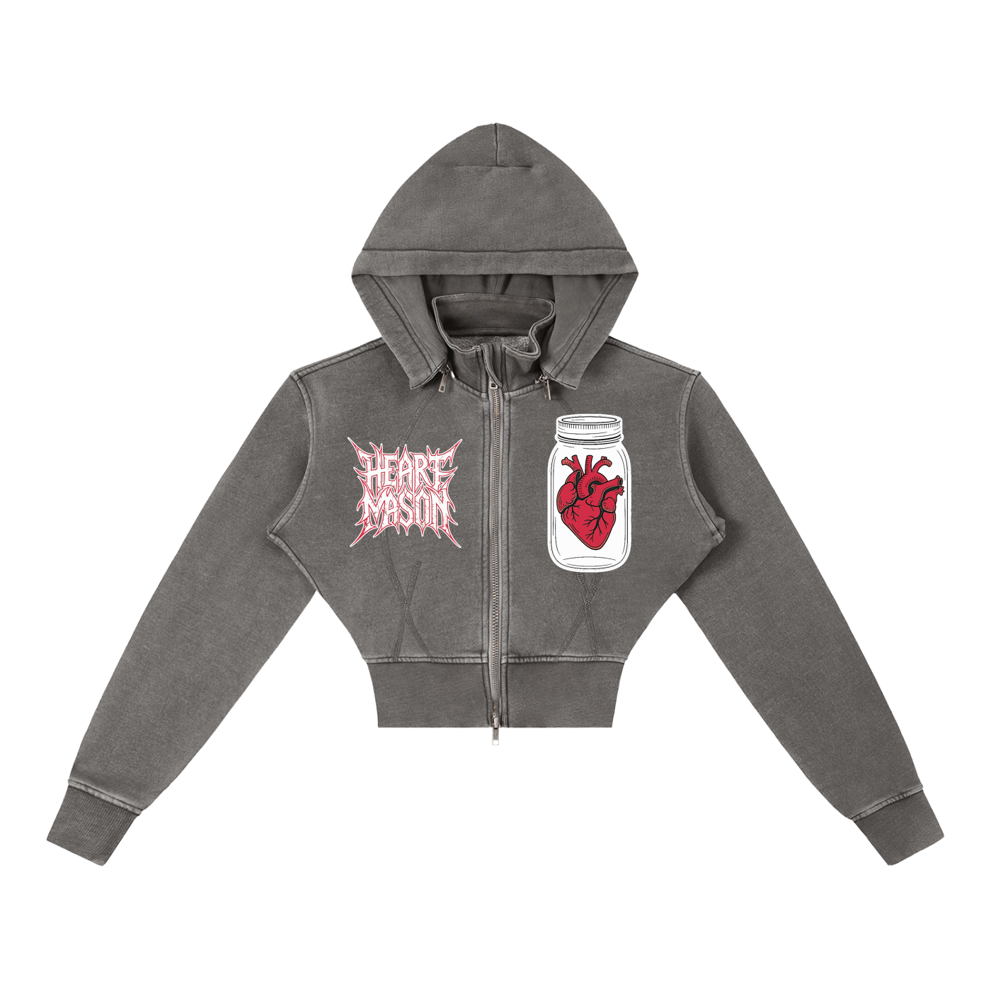 Heart Mason Vintage Washed Cropped Fleece Hoodie