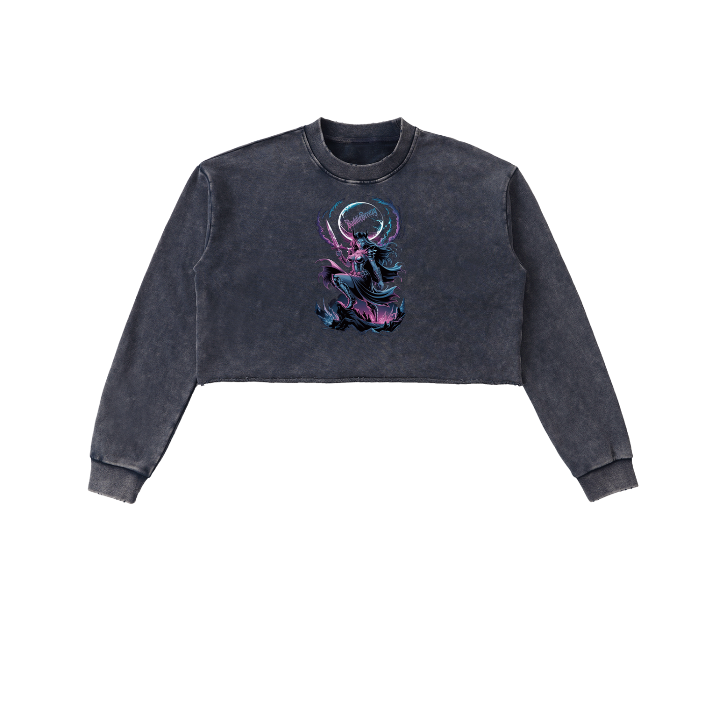 BaddieBreezy Snow Washed Raw Edge Cropped Sweatshirt
