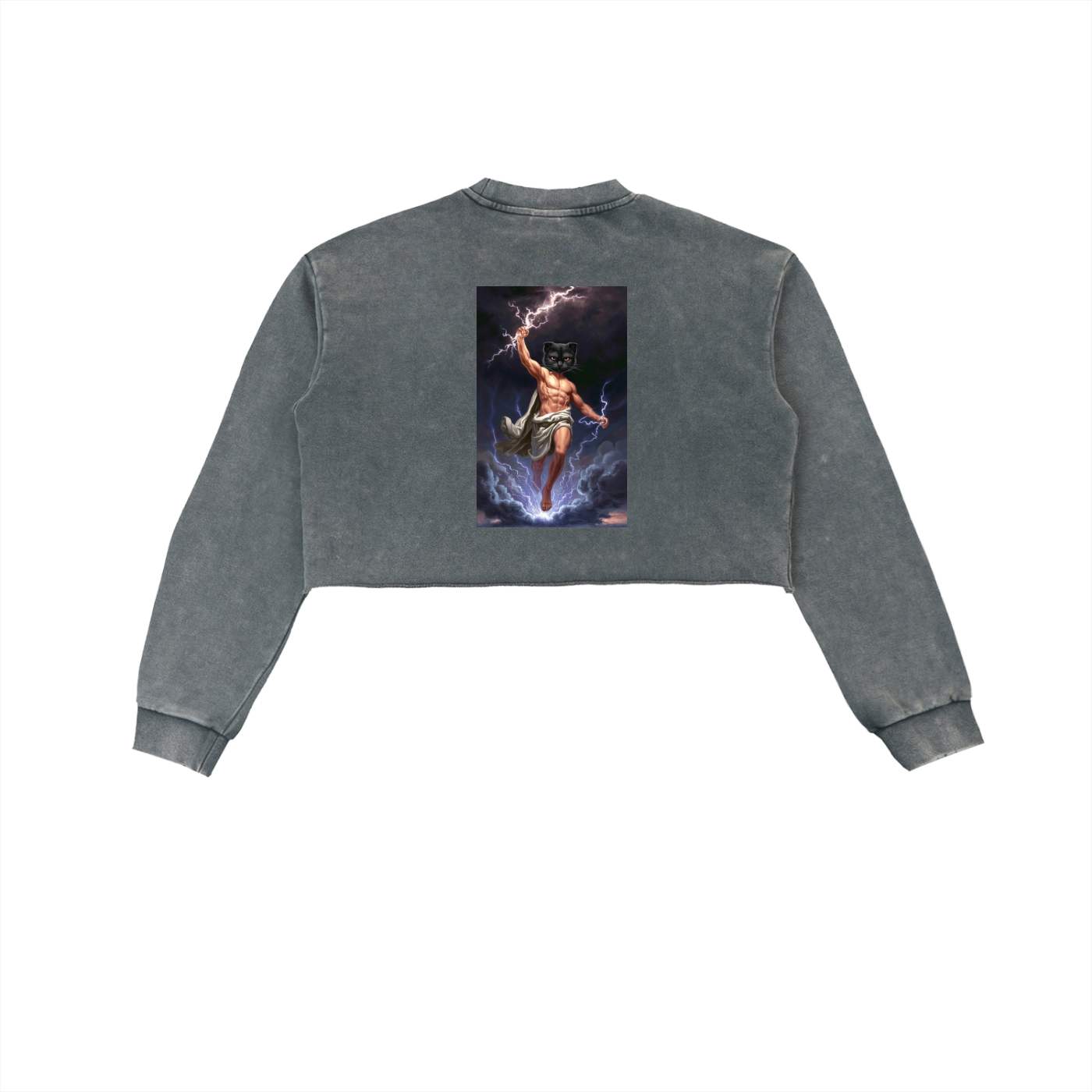 ThunderBuddies Snow Washed Raw Edge Cropped Sweatshirt