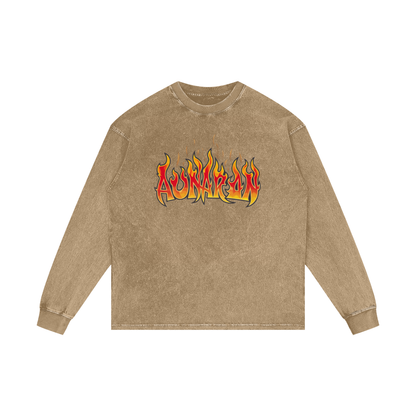 Aonaran Elementals Acid Wash Oversize Long Sleeve T-Shirt