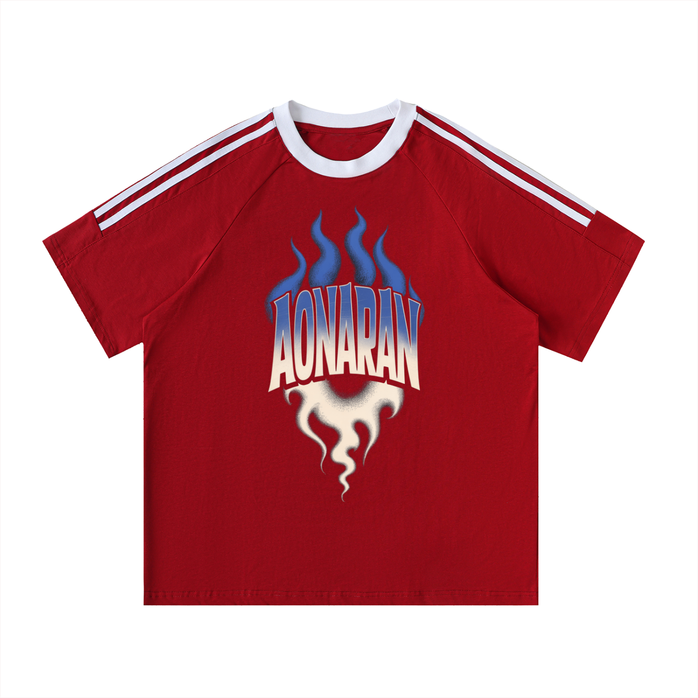 Aonaran Varsity Contrast Tape Crewneck Cotton T-Shirt