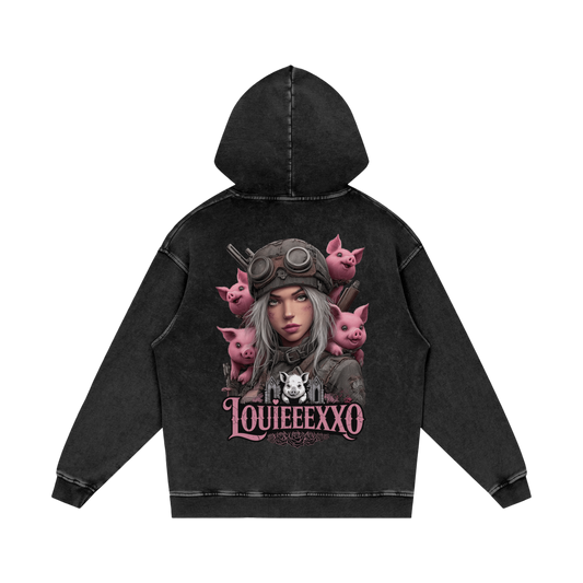 Louieeexxo Snow Washed Loose Cotton Hoodie