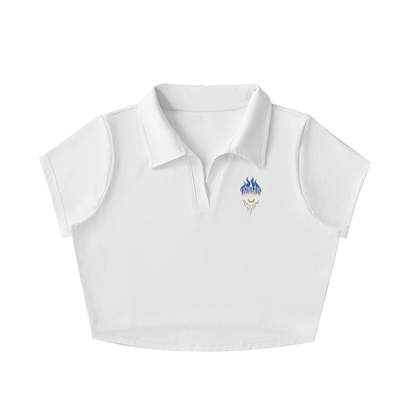 Aonaran Varsity V-Neck Lapel Crop Top