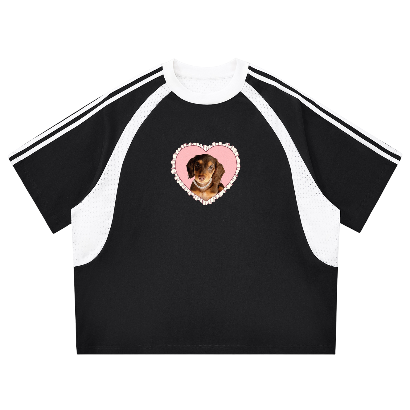 Marie B-Day Collection Contrast Stripes Panel Mesh T-shirt