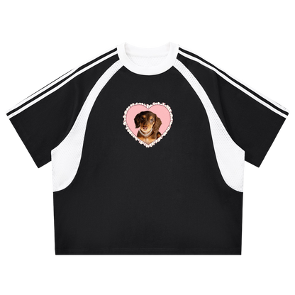 Marie B-Day Collection Contrast Stripes Panel Mesh T-shirt