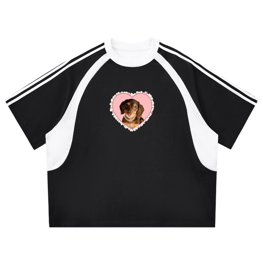 Marie B-Day Collection Contrast Stripes Panel Mesh T-shirt