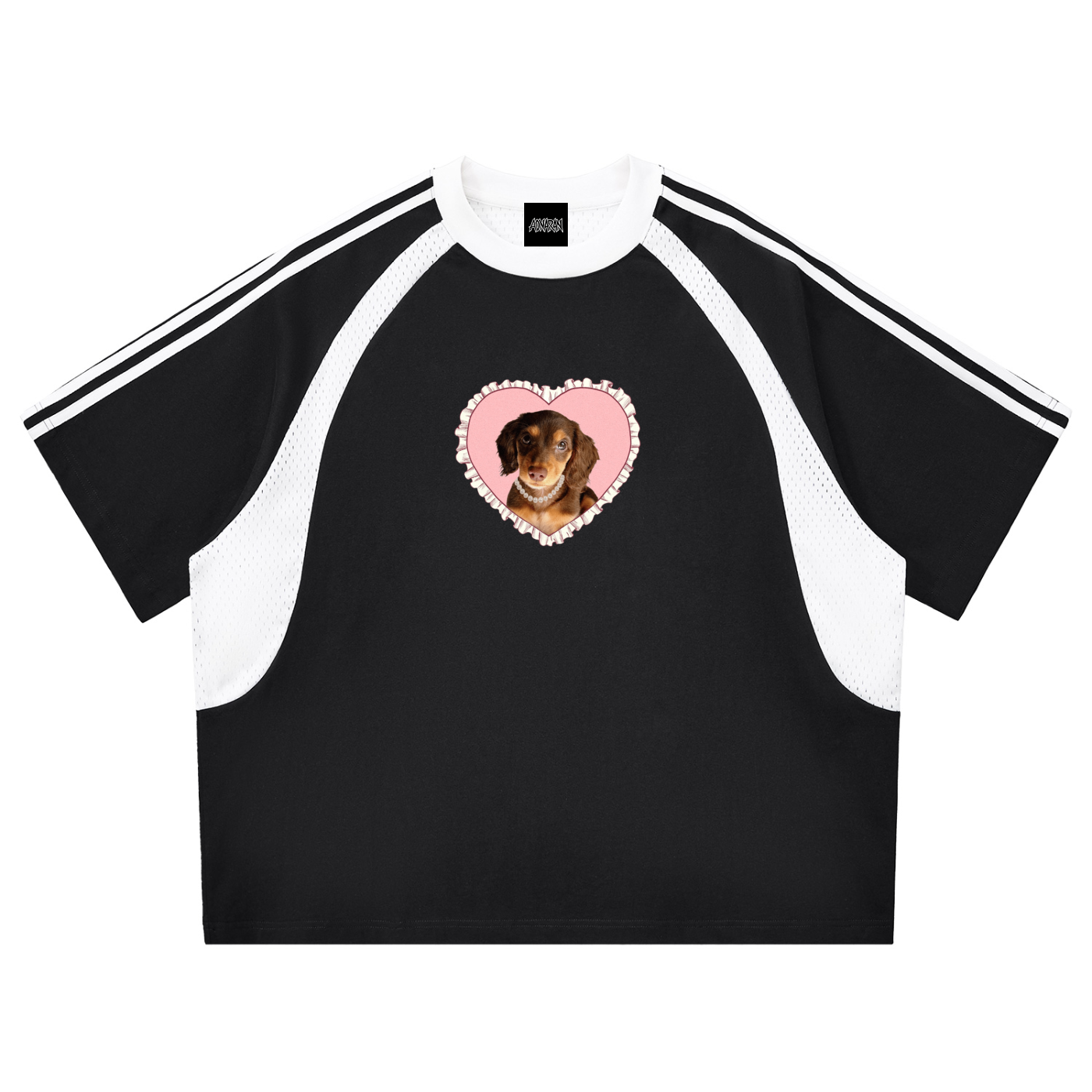 Marie B-Day Collection Contrast Stripes Panel Mesh T-shirt