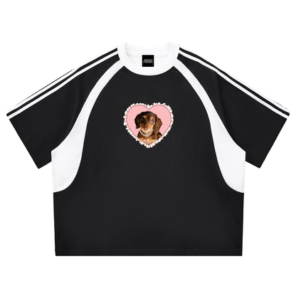 Marie B-Day Collection Contrast Stripes Panel Mesh T-shirt