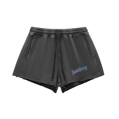 BaddieBreezy Snow Washed Raw Edge Drawstring Shorts
