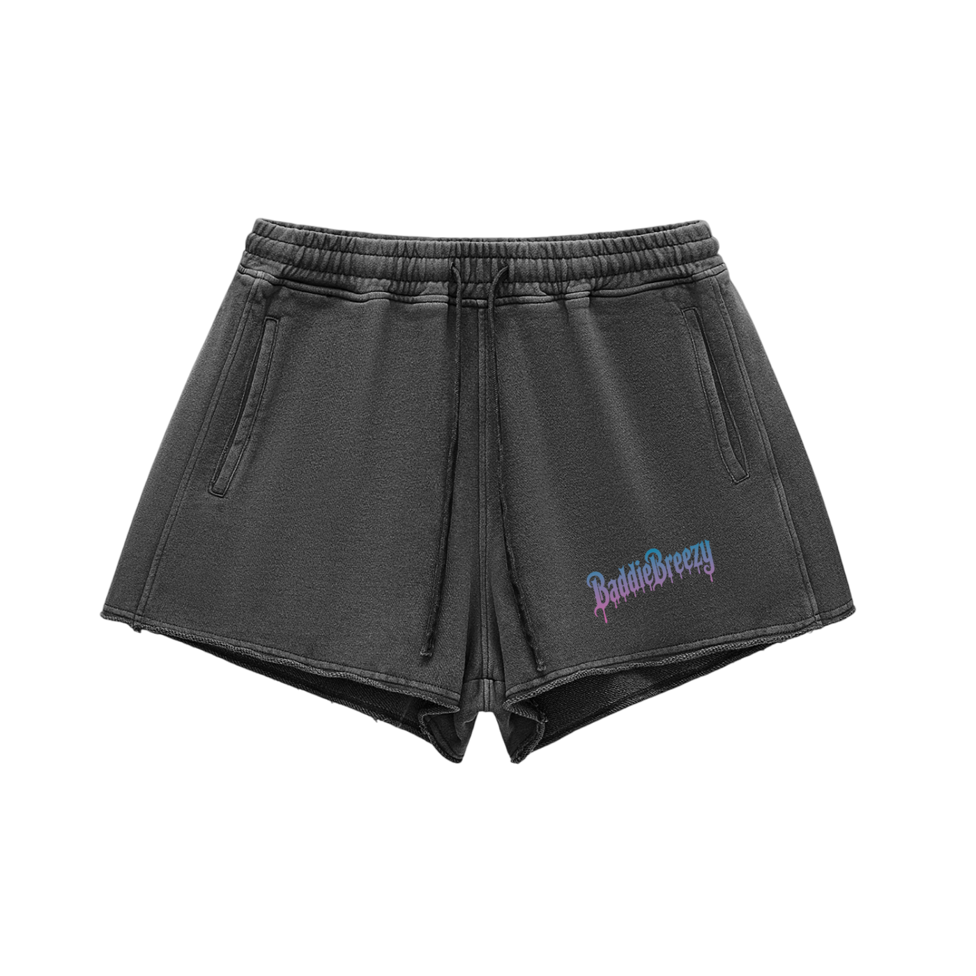 BaddieBreezy Snow Washed Raw Edge Drawstring Shorts