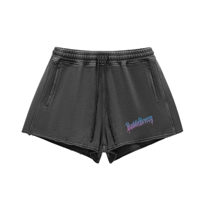BaddieBreezy Snow Washed Raw Edge Drawstring Shorts