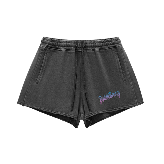 BaddieBreezy Snow Washed Raw Edge Drawstring Shorts