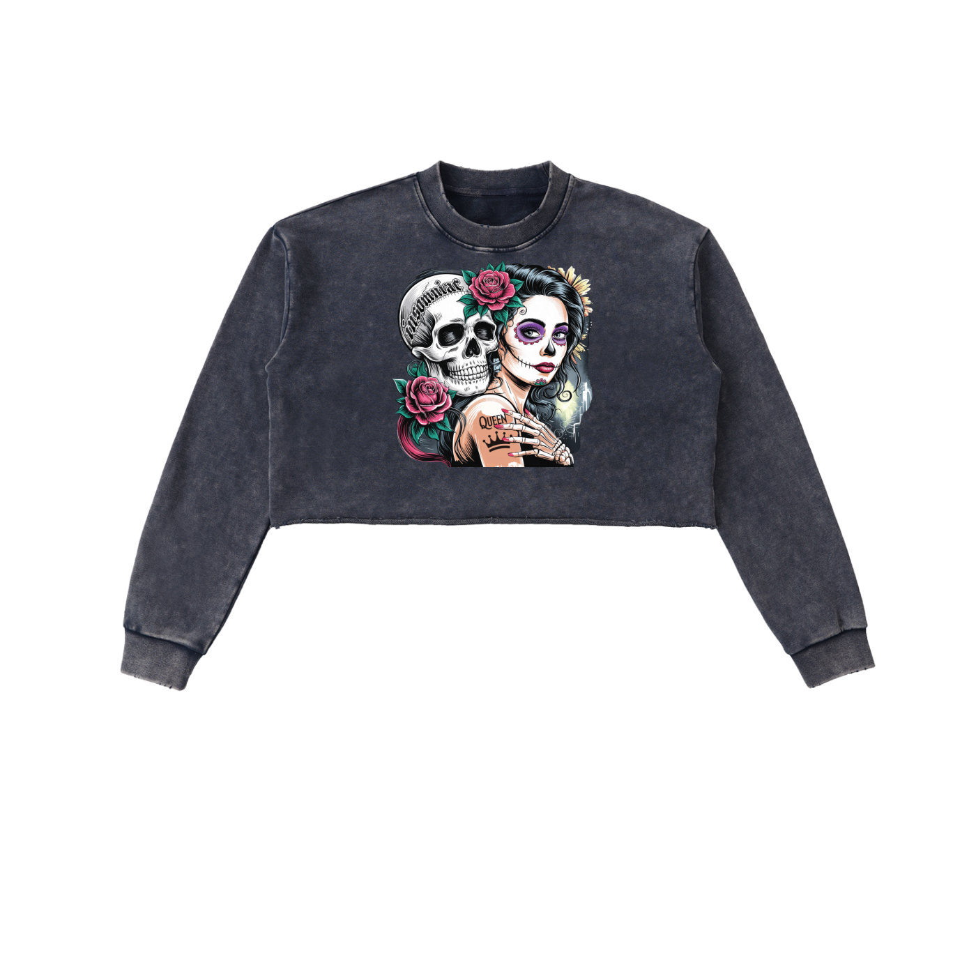 QueenSteph Snow Washed Raw Edge Cropped Sweatshirt