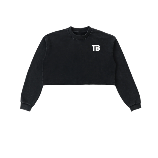 ThunderBuddies Snow Washed Raw Edge Cropped Sweatshirt