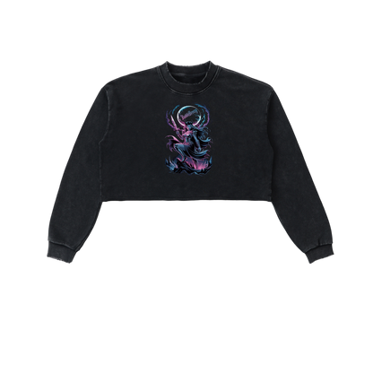 BaddieBreezy Snow Washed Raw Edge Cropped Sweatshirt