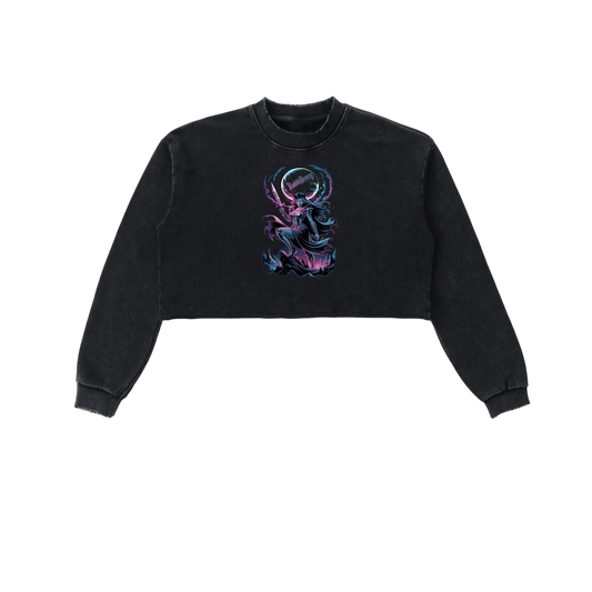 BaddieBreezy Snow Washed Raw Edge Cropped Sweatshirt