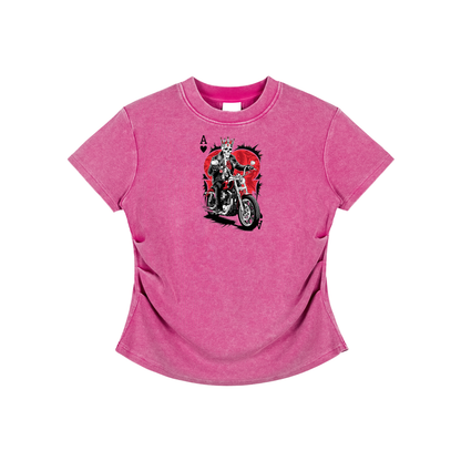 Aonaran Ace Vintaged-Wash Bodycon Cotton T-Shirt