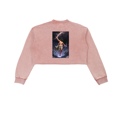 ThunderBuddies Snow Washed Raw Edge Cropped Sweatshirt