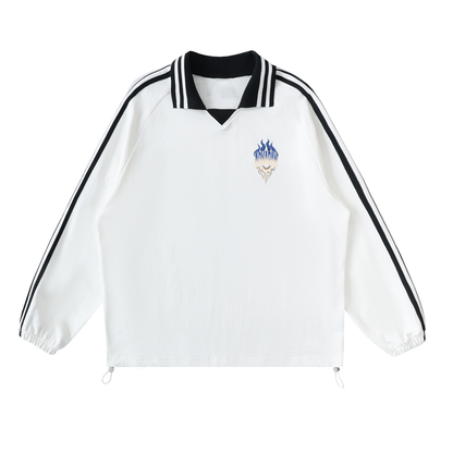 Aonaran Varsity Contrast Striped Lapel Collar Sweatshirt